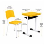 Conjunto Escolar Individual Adulto com Mesa e Cadeira Amarelo