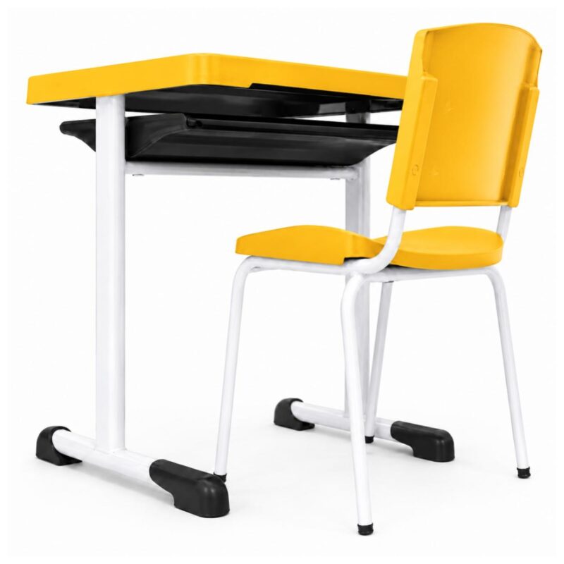 Conjunto Escolar Individual Adulto com Mesa e Cadeira Amarelo