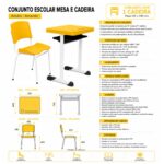 Conjunto Escolar Individual Adulto com Mesa e Cadeira Amarelo
