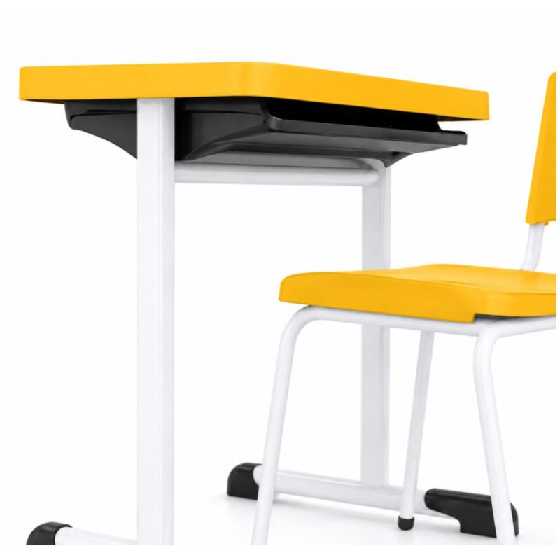 Conjunto Escolar Individual Adulto com Mesa e Cadeira Amarelo