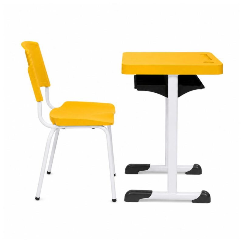 Conjunto Escolar Individual Adulto com Mesa e Cadeira Amarelo