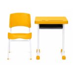 Conjunto Escolar Individual Adulto com Mesa e Cadeira Amarelo