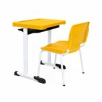 Conjunto Escolar Individual Adulto com Mesa e Cadeira Amarelo