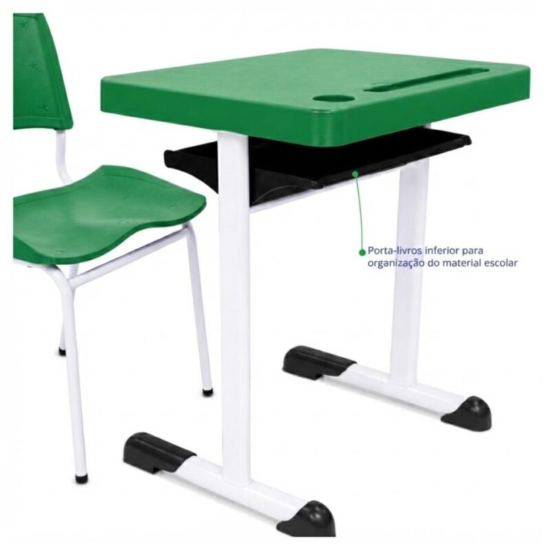 Conjunto Escolar Individual Adulto com Mesa e Cadeira Verde