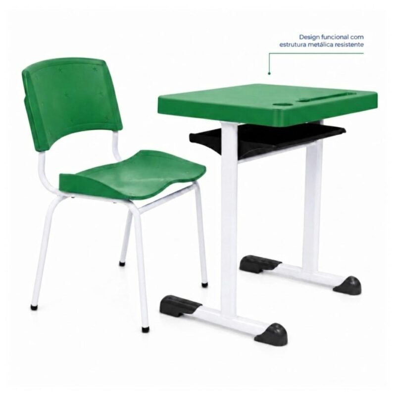 Conjunto Escolar Individual Adulto com Mesa e Cadeira Verde