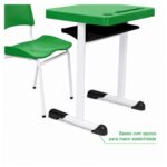 Conjunto Escolar Individual Adulto com Mesa e Cadeira Verde