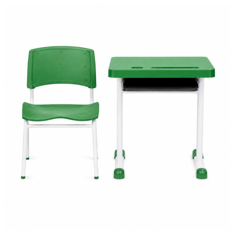 Conjunto Escolar Individual Adulto com Mesa e Cadeira Verde