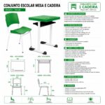 Conjunto Escolar Individual Adulto com Mesa e Cadeira Verde