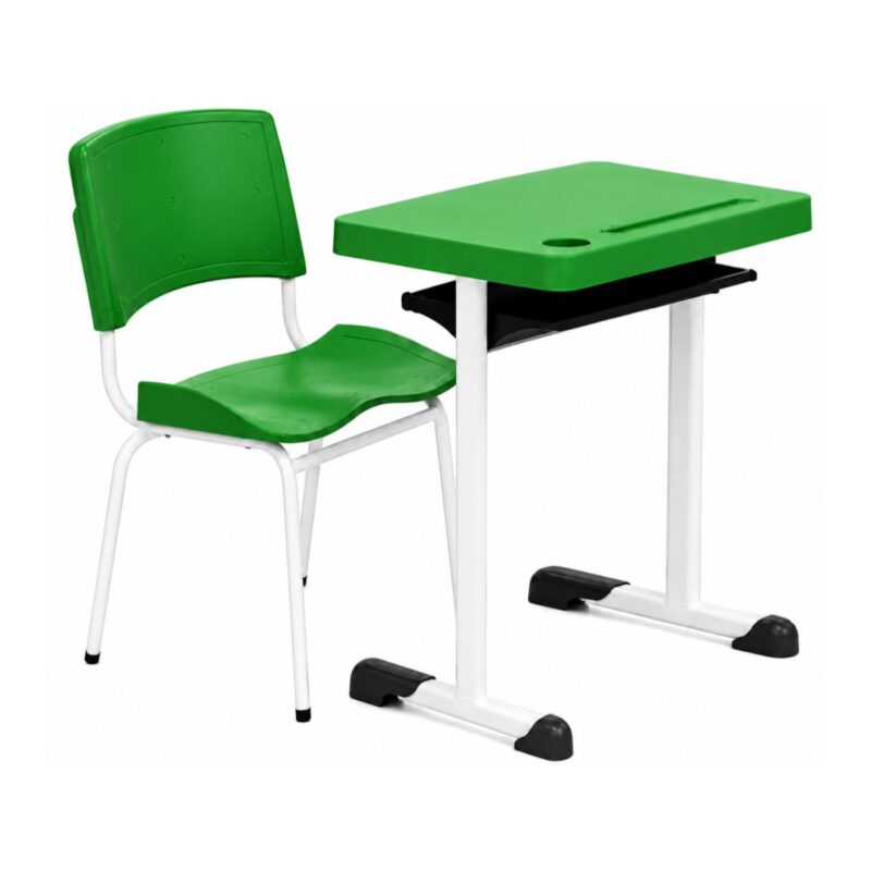 Conjunto Escolar Individual Adulto com Mesa e Cadeira Verde