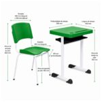 Conjunto Escolar Individual Adulto com Mesa e Cadeira Verde