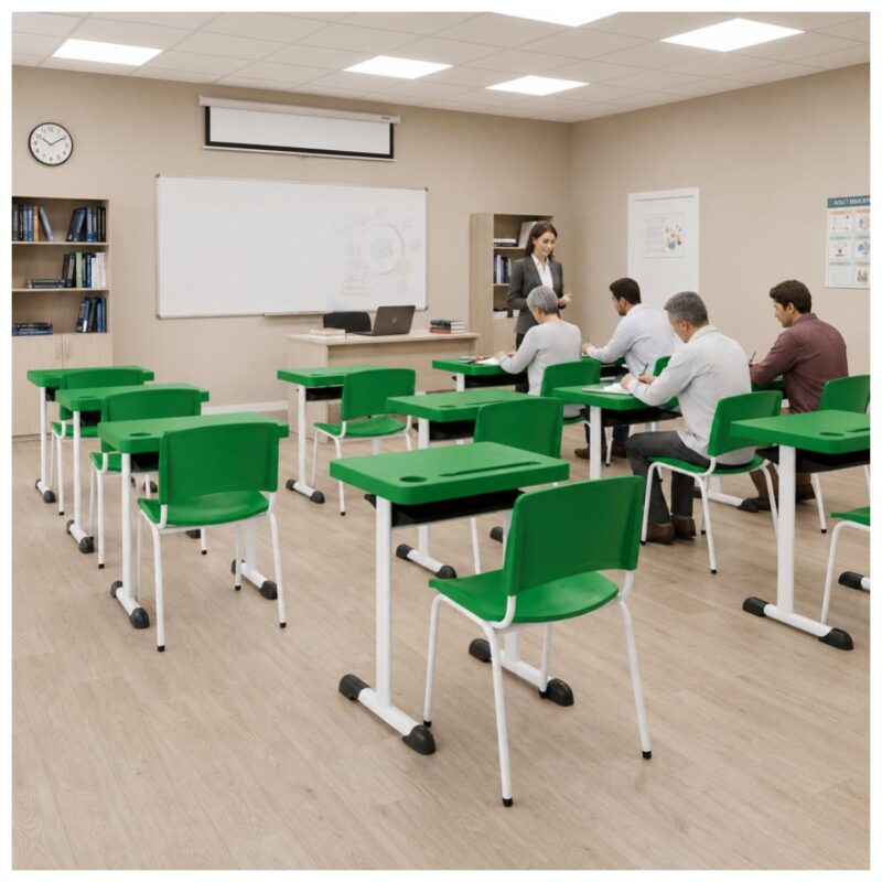 Conjunto Escolar Individual Adulto com Mesa e Cadeira Verde