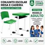 Conjunto Escolar Individual Adulto com Mesa e Cadeira Verde