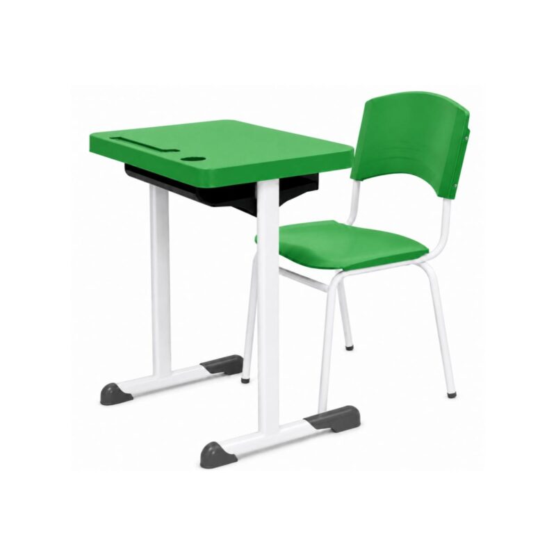 Conjunto Escolar Individual Adulto com Mesa e Cadeira Verde