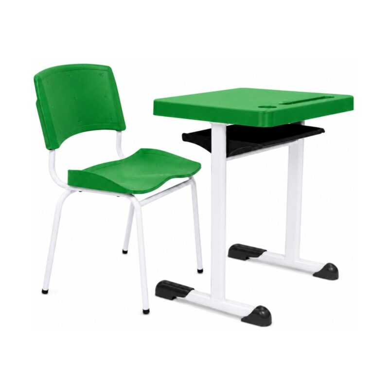 Conjunto Escolar Individual Adulto com Mesa e Cadeira Verde