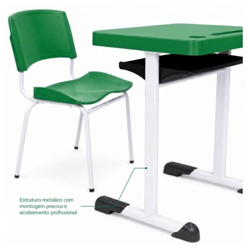Conjunto Escolar Individual Adulto com Mesa e Cadeira Verde