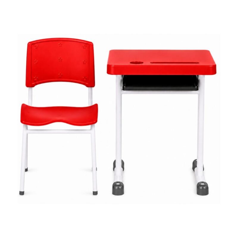 Conjunto Escolar Individual Adulto com Mesa e Cadeira Vermelho