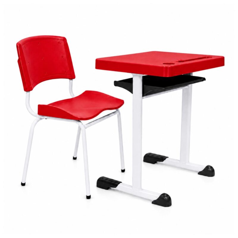 Conjunto Escolar Individual Adulto com Mesa e Cadeira Vermelho