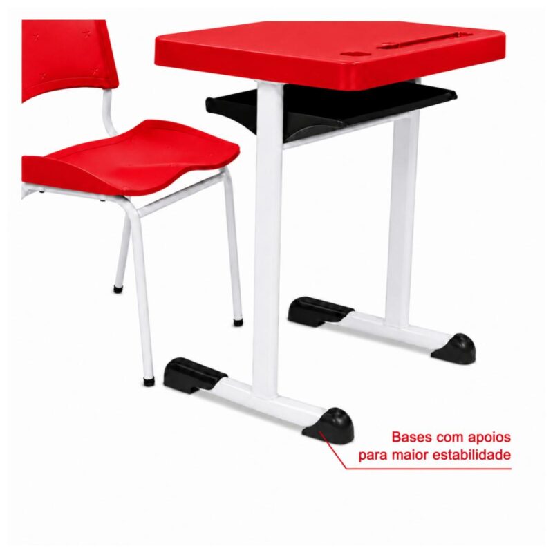 Conjunto Escolar Individual Adulto com Mesa e Cadeira Vermelho