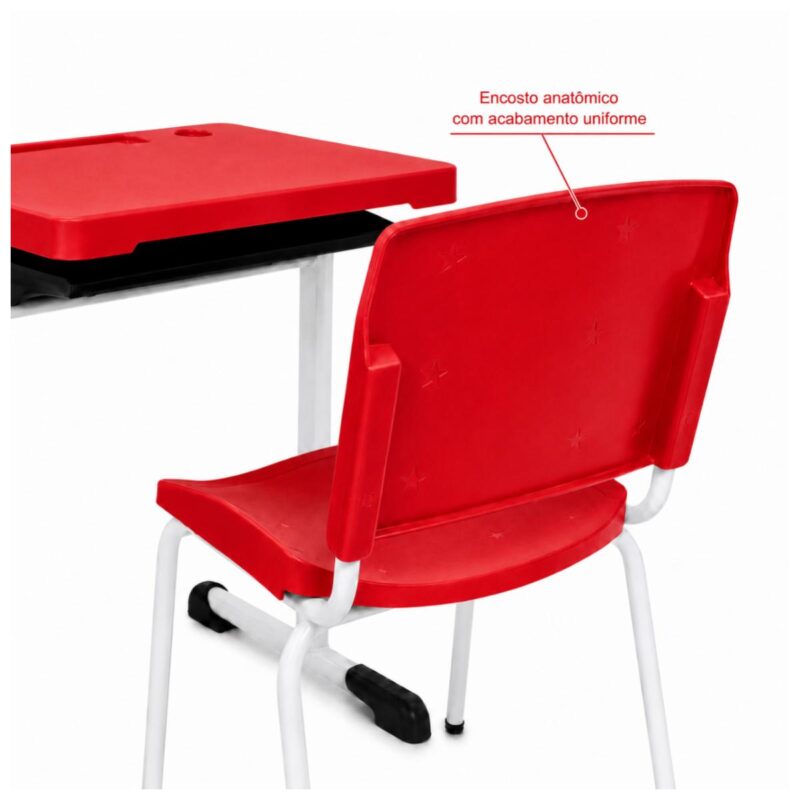 Conjunto Escolar Individual Adulto com Mesa e Cadeira Vermelho