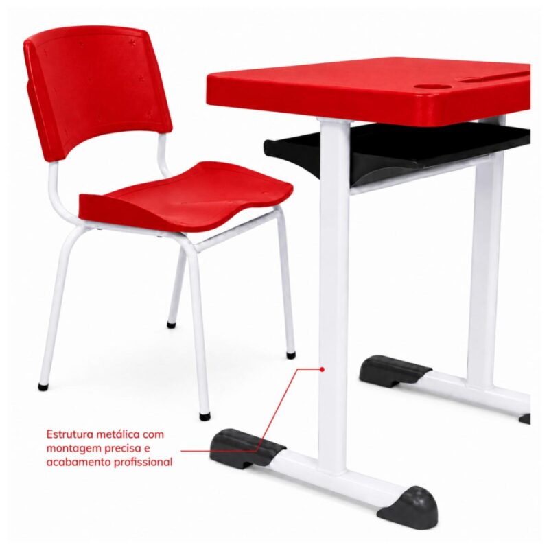 Conjunto Escolar Individual Adulto com Mesa e Cadeira Vermelho