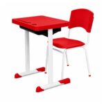 Conjunto Escolar Individual Adulto com Mesa e Cadeira Vermelho