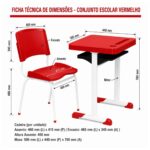 Conjunto Escolar Individual Adulto com Mesa e Cadeira Vermelho