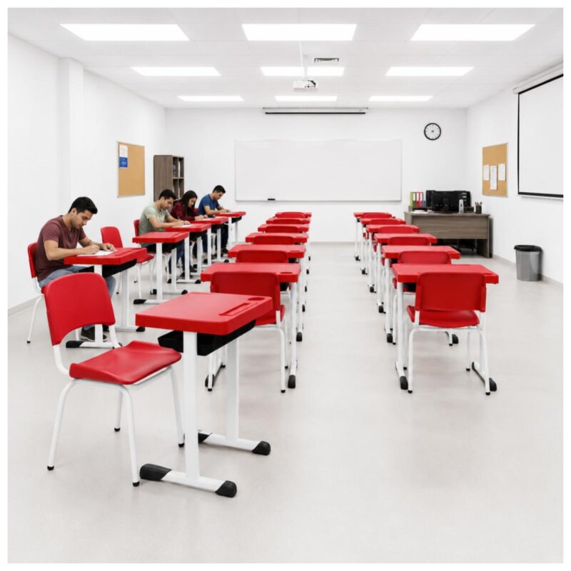 Conjunto Escolar Individual Adulto com Mesa e Cadeira Vermelho