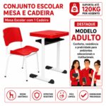 Conjunto Escolar Individual Adulto com Mesa e Cadeira Vermelho