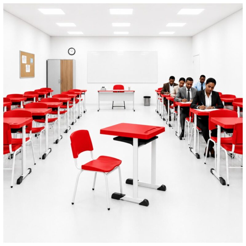 Conjunto Escolar Individual Adulto com Mesa e Cadeira Vermelho