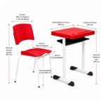 Conjunto Escolar Individual Adulto com Mesa e Cadeira Vermelho