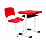 Conjunto Escolar Individual Adulto com Mesa e Cadeira Vermelho
