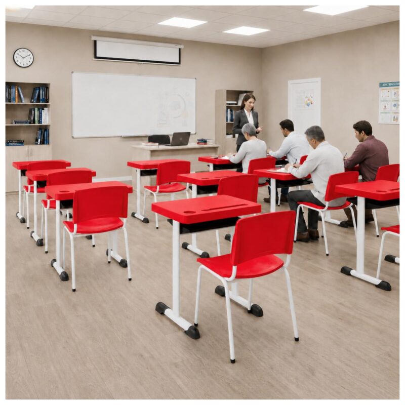 Conjunto Escolar Individual Adulto com Mesa e Cadeira Vermelho