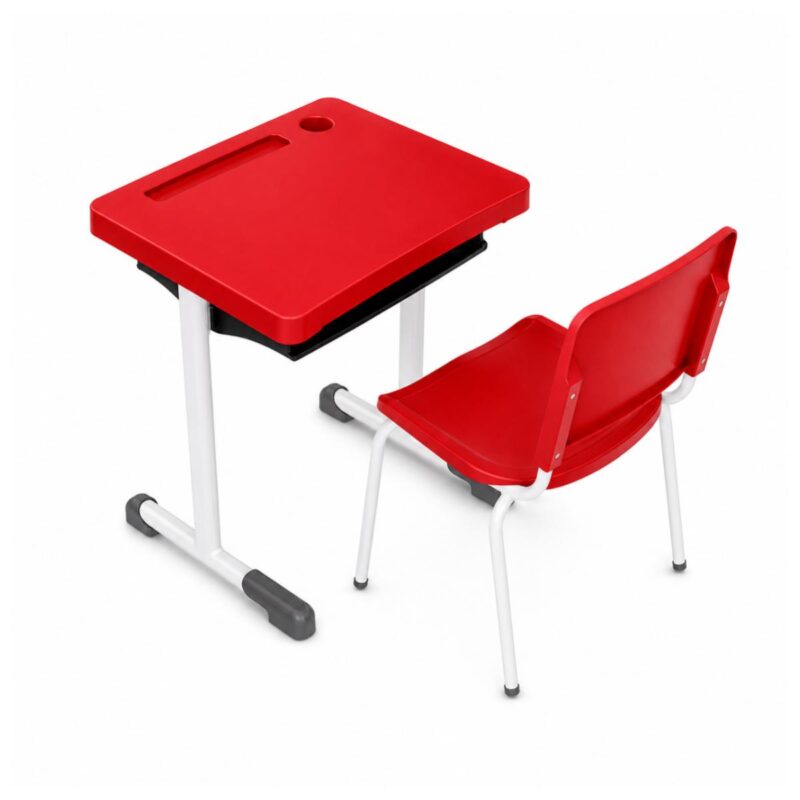 Conjunto Escolar Individual Adulto com Mesa e Cadeira Vermelho