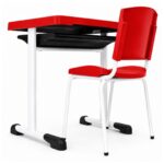 Conjunto Escolar Individual Adulto com Mesa e Cadeira Vermelho