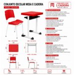 Conjunto Escolar Individual Adulto com Mesa e Cadeira Vermelho