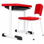 Conjunto Escolar Individual Adulto com Mesa e Cadeira Vermelho