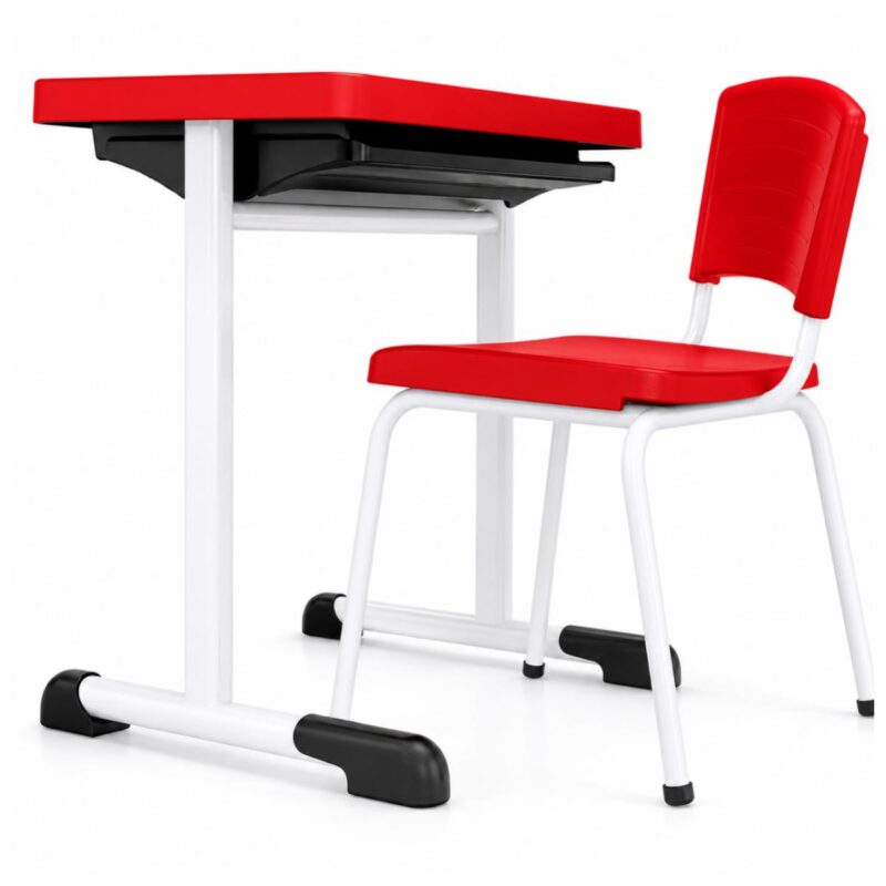 Conjunto Escolar Individual Adulto com Mesa e Cadeira Vermelho