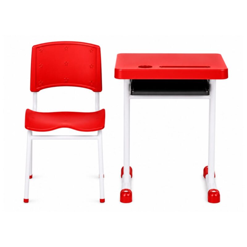 Conjunto Escolar Individual Adulto com Mesa e Cadeira Vermelho