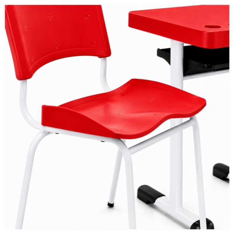 Conjunto Escolar Individual Adulto com Mesa e Cadeira Vermelho