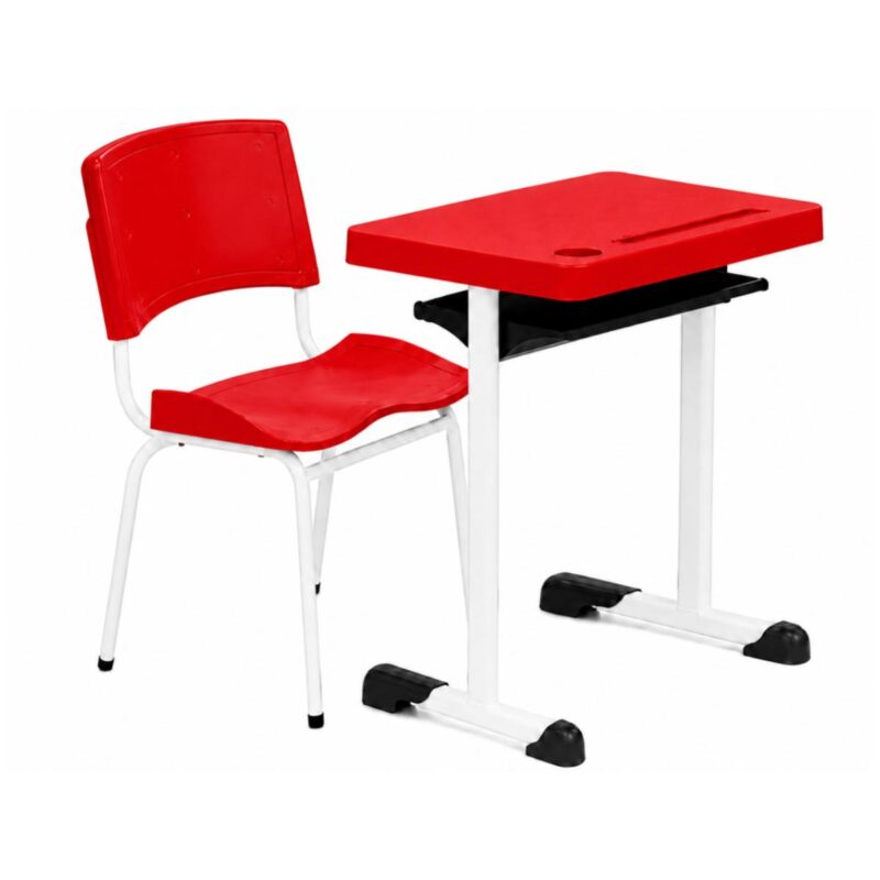 Conjunto Escolar Individual Adulto com Mesa e Cadeira Vermelho Conjunto Escolar Individual Adulto com Mesa e Cadeira Vermelho