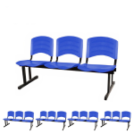 Kit 05 Cadeiras Longarinas PLÁSTICAS 03 Lugares - Cor Azul - REALPLAST - 33052