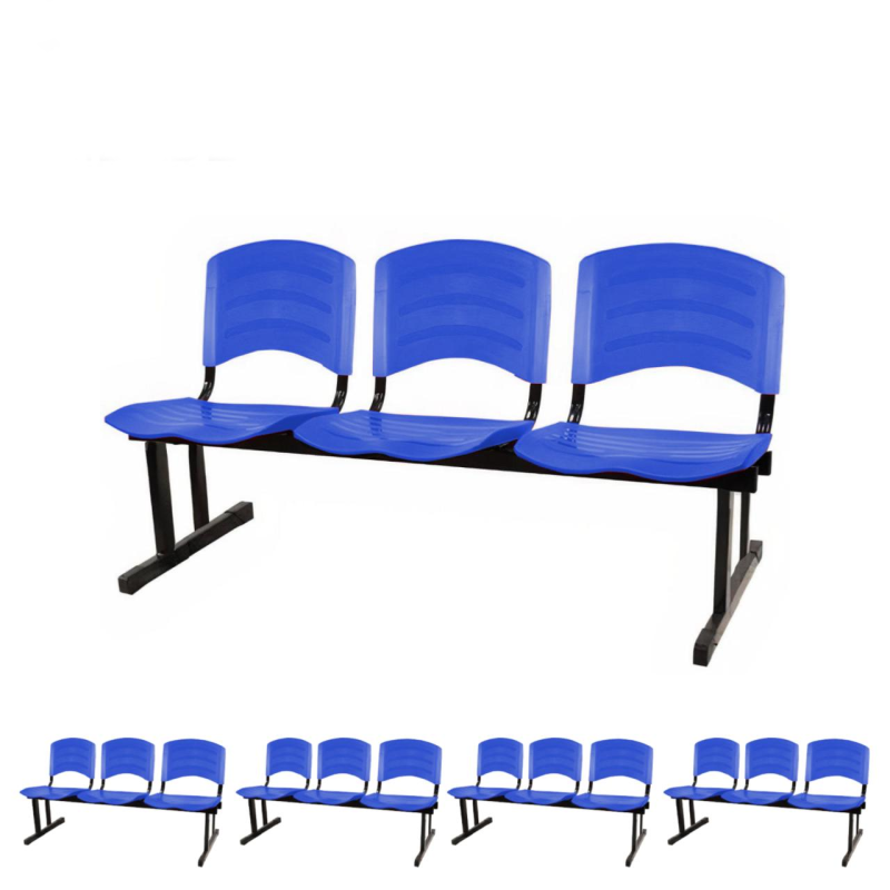 Kit 05 Cadeiras Longarinas PLÁSTICAS 03 Lugares - Cor Azul - REALPLAST - 33052 Kit 05 Cadeiras Longarinas PLÁSTICAS 03 Lugares - Cor Azul - REALPLAST - 33052