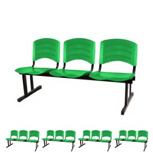 Kit 05 Cadeiras Longarinas PLÁSTICAS 03 Lugares - Cor Verde - REALPLAST - 33061