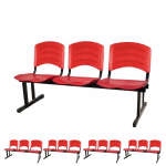 Kit 05 Cadeiras Longarinas PLÁSTICAS 03 Lugares - Cor Vermelho - REALPLAST - 33043