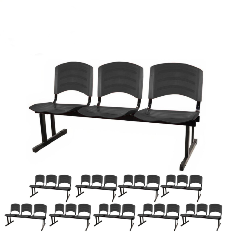 Kit 10 Cadeiras Longarinas PLÁSTICA 03 Lugares - Cor PRETO - REALPLAST - 33039 Kit 10 Cadeiras Longarinas PLÁSTICA 03 Lugares - Cor PRETO - REALPLAST - 33039