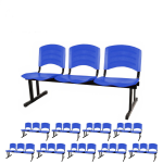 Kit 10 Cadeiras Longarinas PLÁSTICAS 03 Lugares - Cor Azul - REALPLAST - 33057