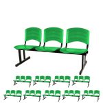 Kit 10 Cadeiras Longarinas PLÁSTICAS 03 Lugares - Cor Verde - REALPLAST - 33066