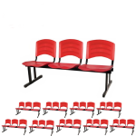 Kit 10 Cadeiras Longarinas PLÁSTICAS 03 Lugares - Cor Vermelho - REALPLAST - 33048