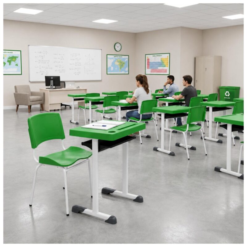 Conjunto Escolar Individual Adulto com Mesa e Cadeira Verde