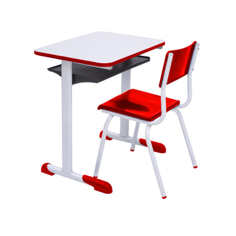 Kit Escolar Individual VERMELHO – (Mesa e Cadeira) – INFANTIL – MADEIRA - COR VERMELHO - 40086